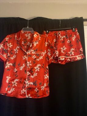 Superdry Red Floral Satin Short Pajama Set